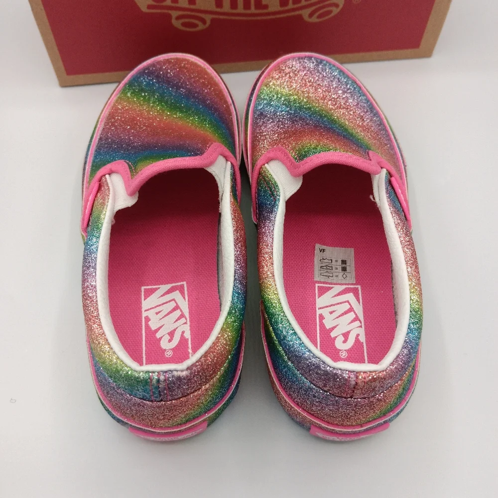 NIB Vans Classic Girls Slip Ons Shoes Various Sizes Glitter Rainglow - Picture 6 of 13